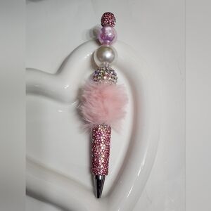Pink Pen Rhinestone‎ Pom Pom Fluffy Bling Gift Black Ink Refillable